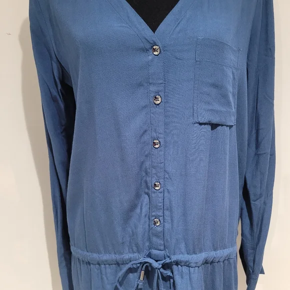 Lole Women's Rayon Long Sleeve Button-Up Belted Tunic Dress Medium Blue Casual - Picture 5 of 9